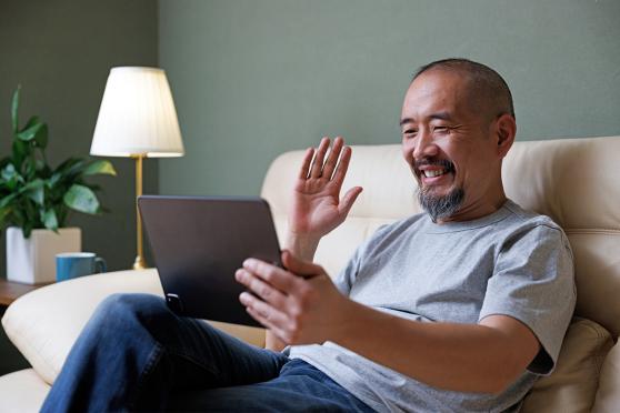Man on a teletherapy call